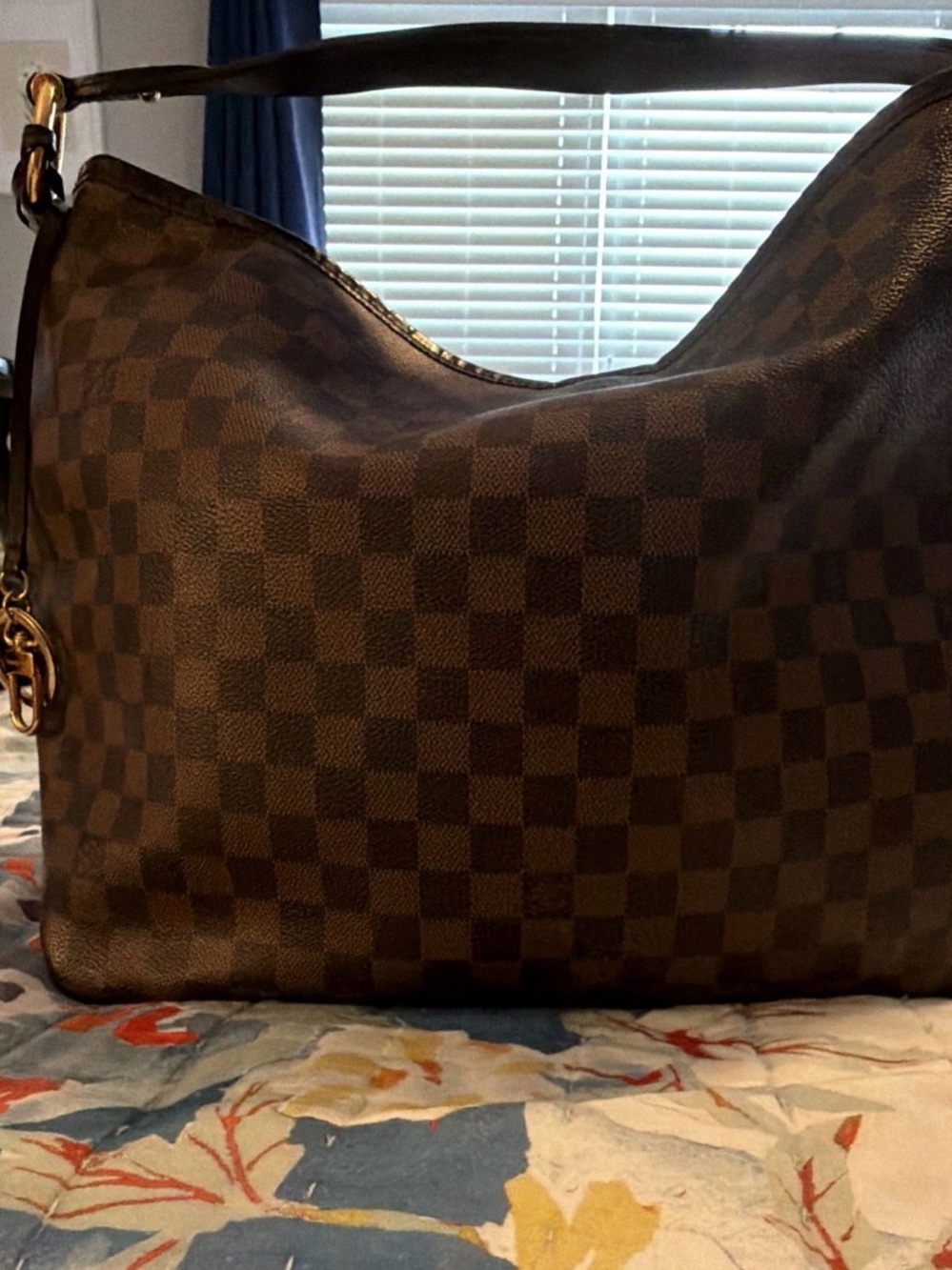 Louis Vuitton Brown Damier Ebene Shoulder Bag with Gold Hardware